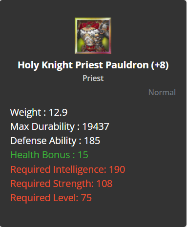 Holy Knight Priest Pauldron +8