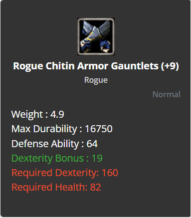 Rogue Chitin Armor Gauntlets +9